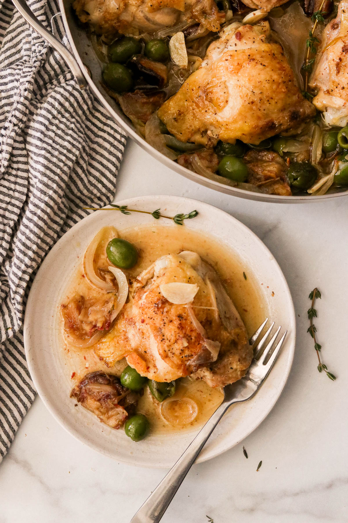 Pan Roasted Chicken Thighs with Dates & Olives